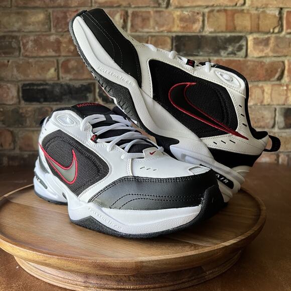 Nike Air Monarch IV Men\'s 10 Wide White Black Red Walking Shoes Sneakers
